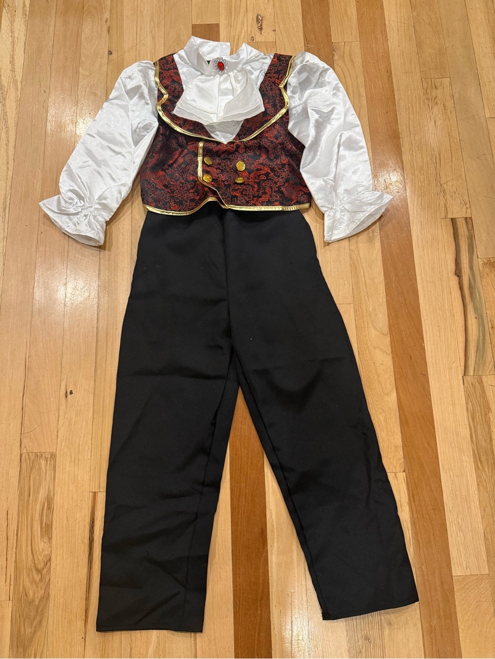 Boys Size 5-7 Burgundy Brocade Vampire Costume with White Ruffled Shirt
